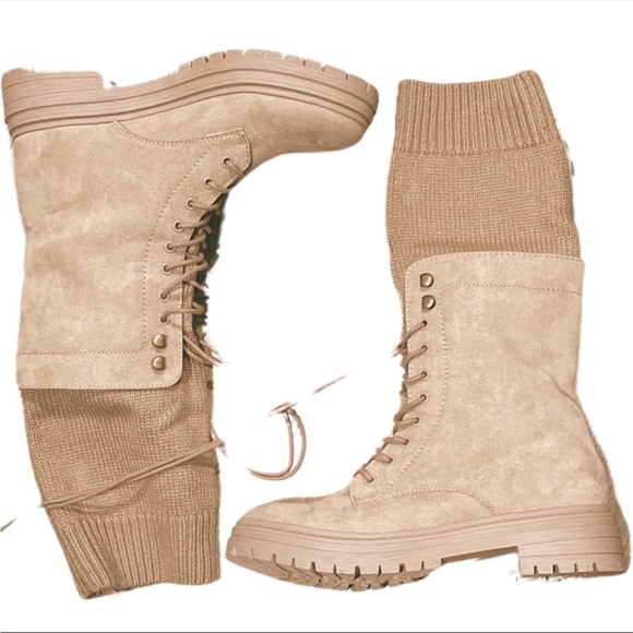 Portobello Khaki Tan Lace-Up Boots with Sock Top - Picture 5 of 5